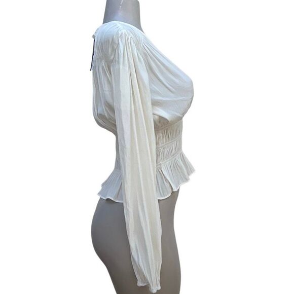 NWT Universal Thread Blouse Women's XS Cream Smocked V-neck Long Sleeve - Picture 5 of 16